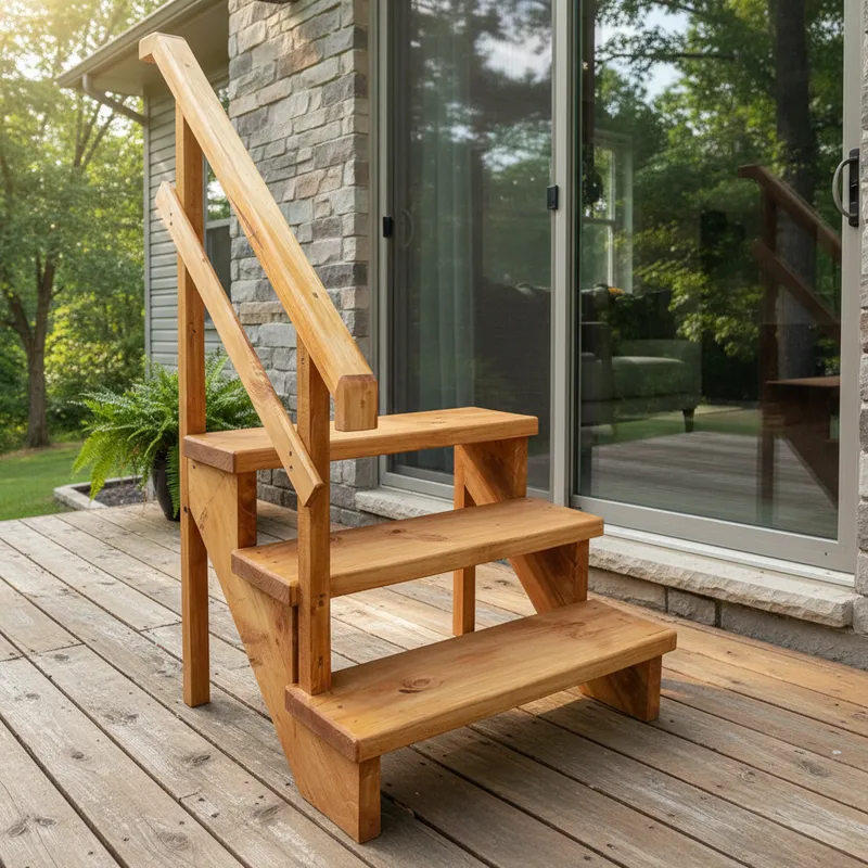 Escalera Entrada Madera Exterior + Pasamanos-2