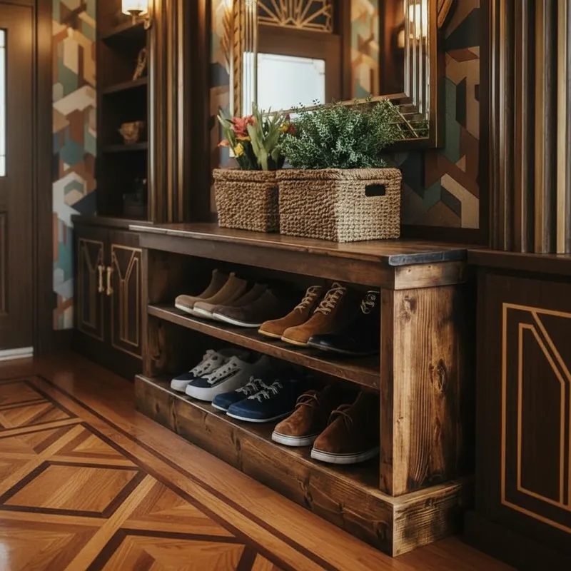 Zapatero Madera Color Nogal 2 Niveles Mas Asiento Nogal-2