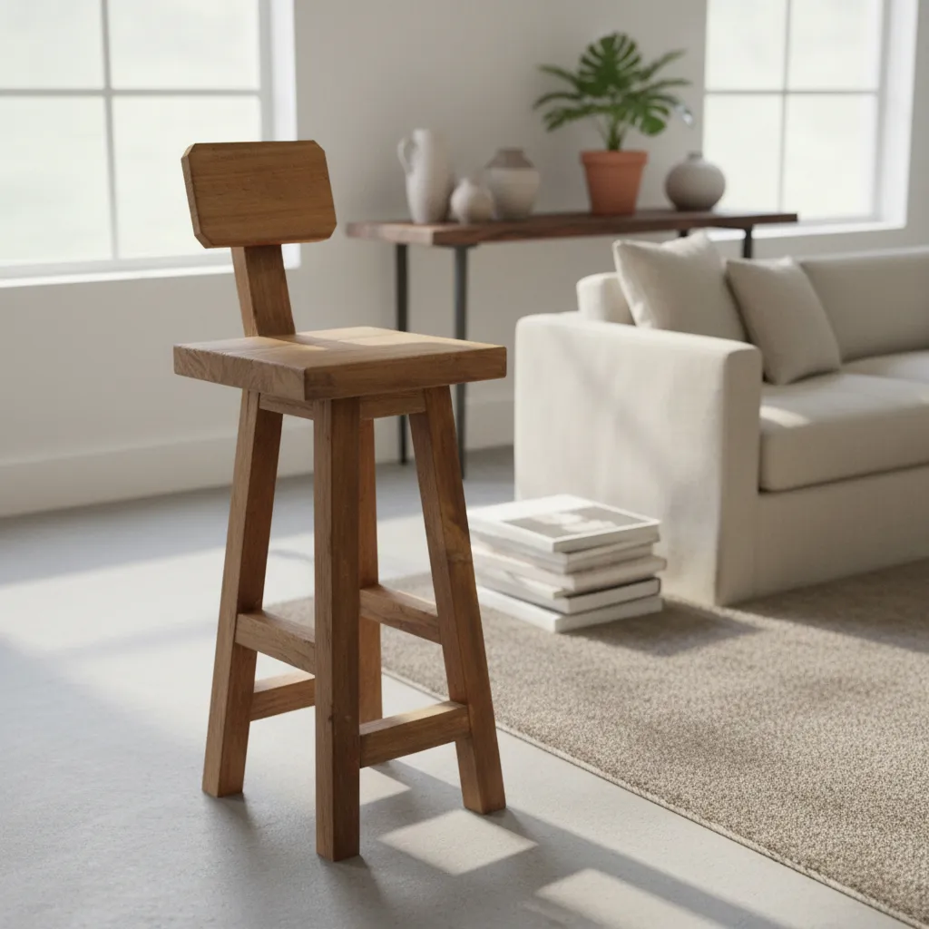 4 Unidades Taburete Madera Bar Cocina Impermeable Nogal-3