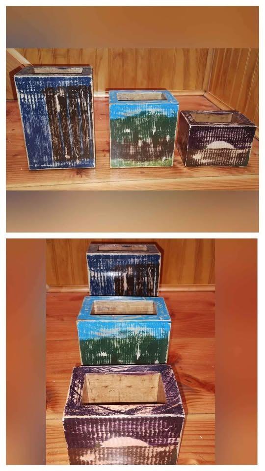 Pack De 3 Maceteros Madera Estilo Vintage.-2