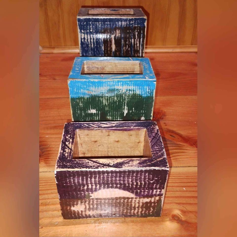 Pack De 3 Maceteros Madera Estilo Vintage.-3