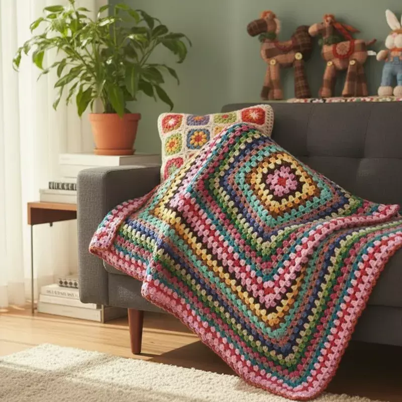 Colcha Artesanal Tejida Crochet Uso En Sillones Y Camas-2