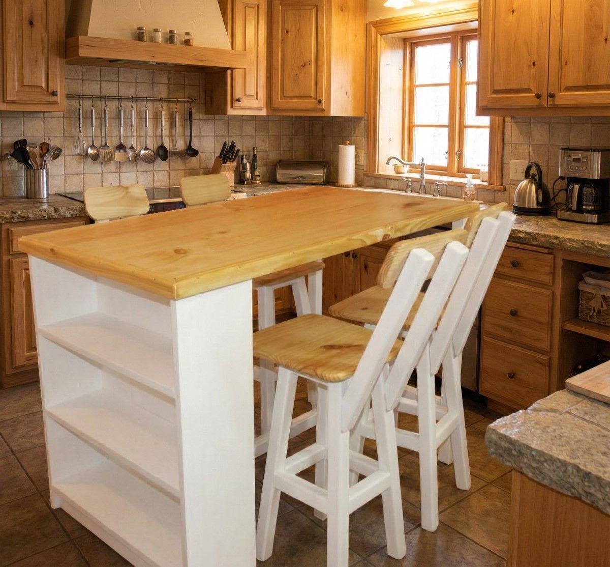 Comedor Mesa Americana + Repisa + Taburetes Blanco Y Vitrificante-2