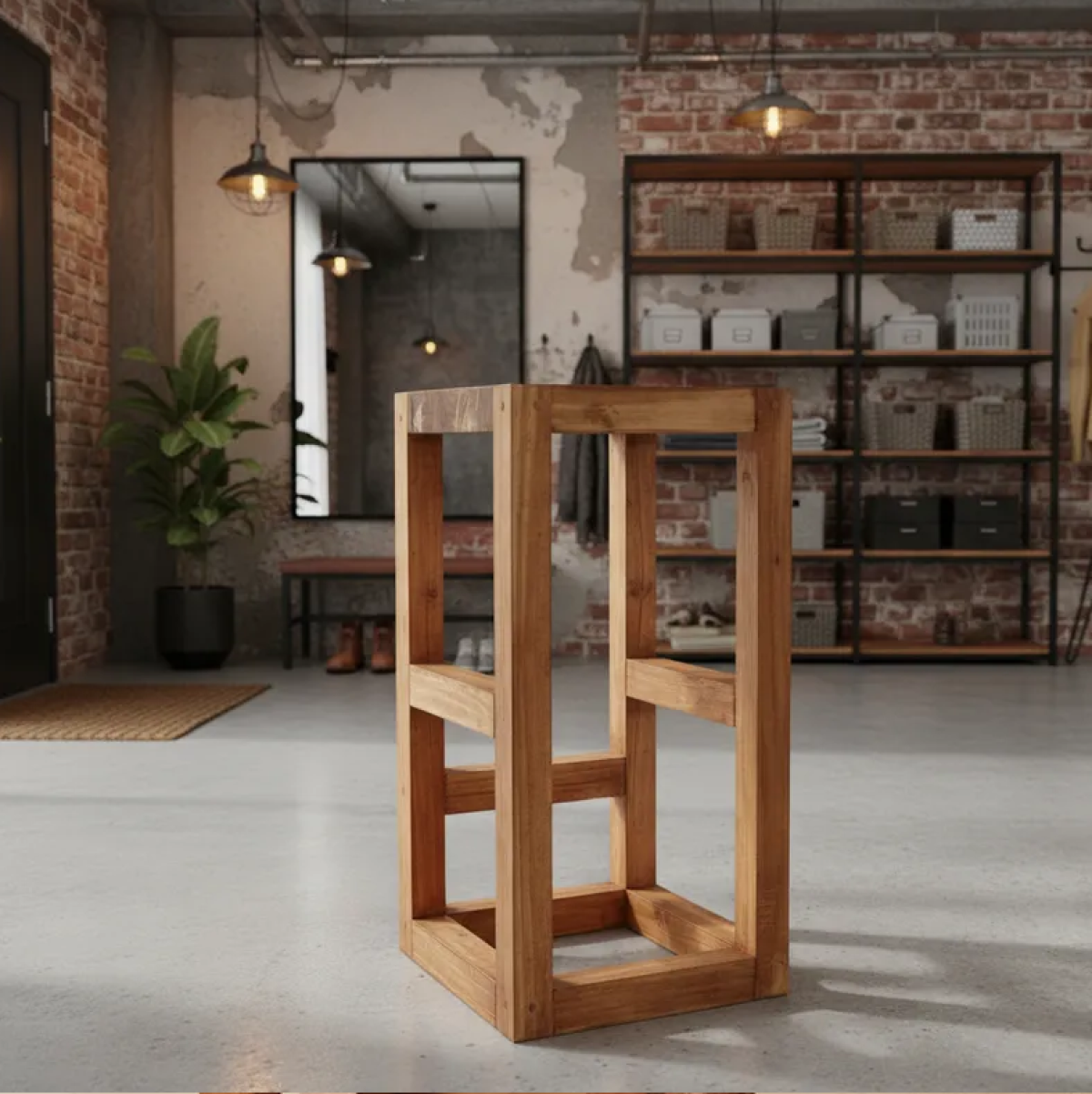 4 Unidades Taburete Fotra de Madera Cuadrado Moderno Color Nogal -2