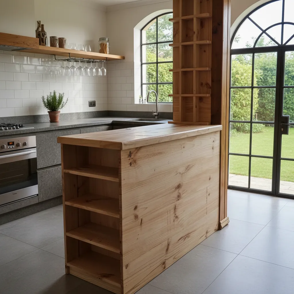 Isla De Cocina Mansun En Madera Maciza Repisa Razones Copas-3