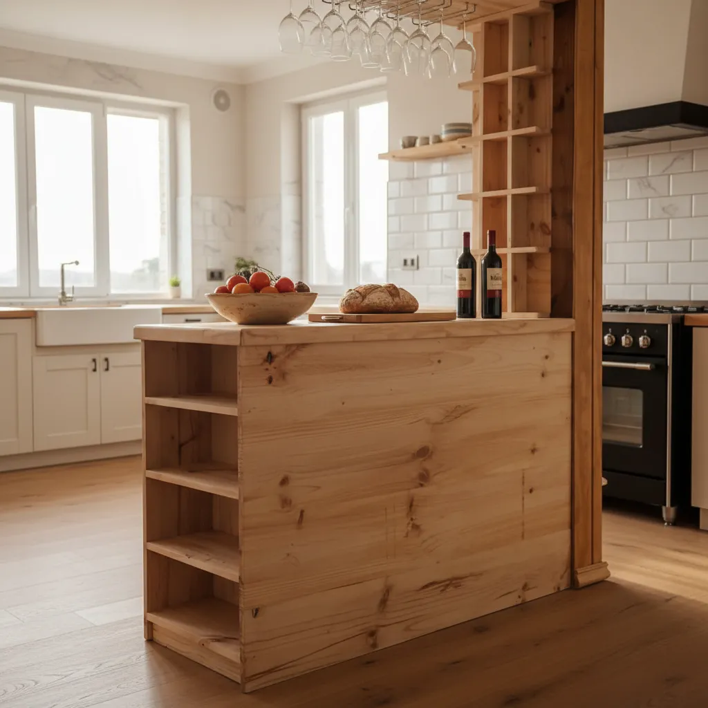 Isla De Cocina Mansun En Madera Maciza Repisa Razones Copas-5