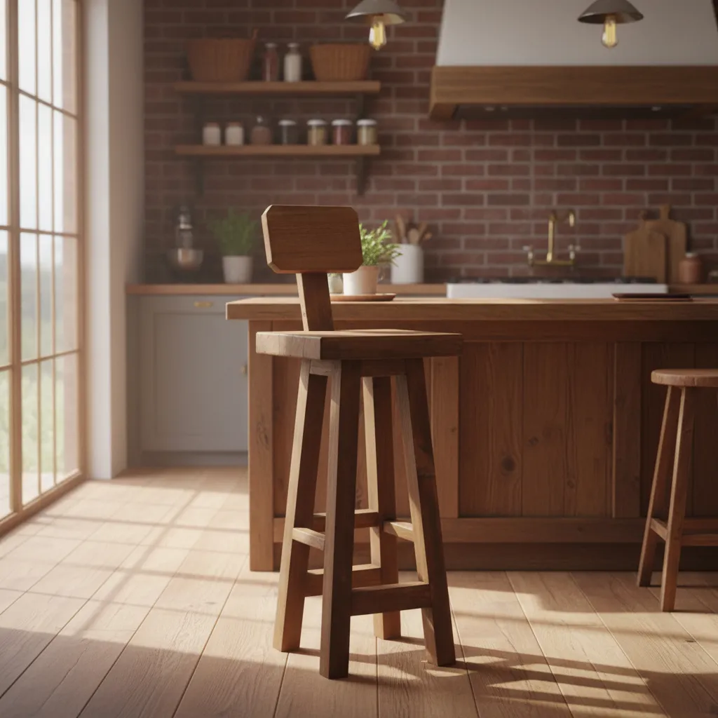 Taburete Madera Bar Cocina Impermeable Nogal Modelo Mapu-4