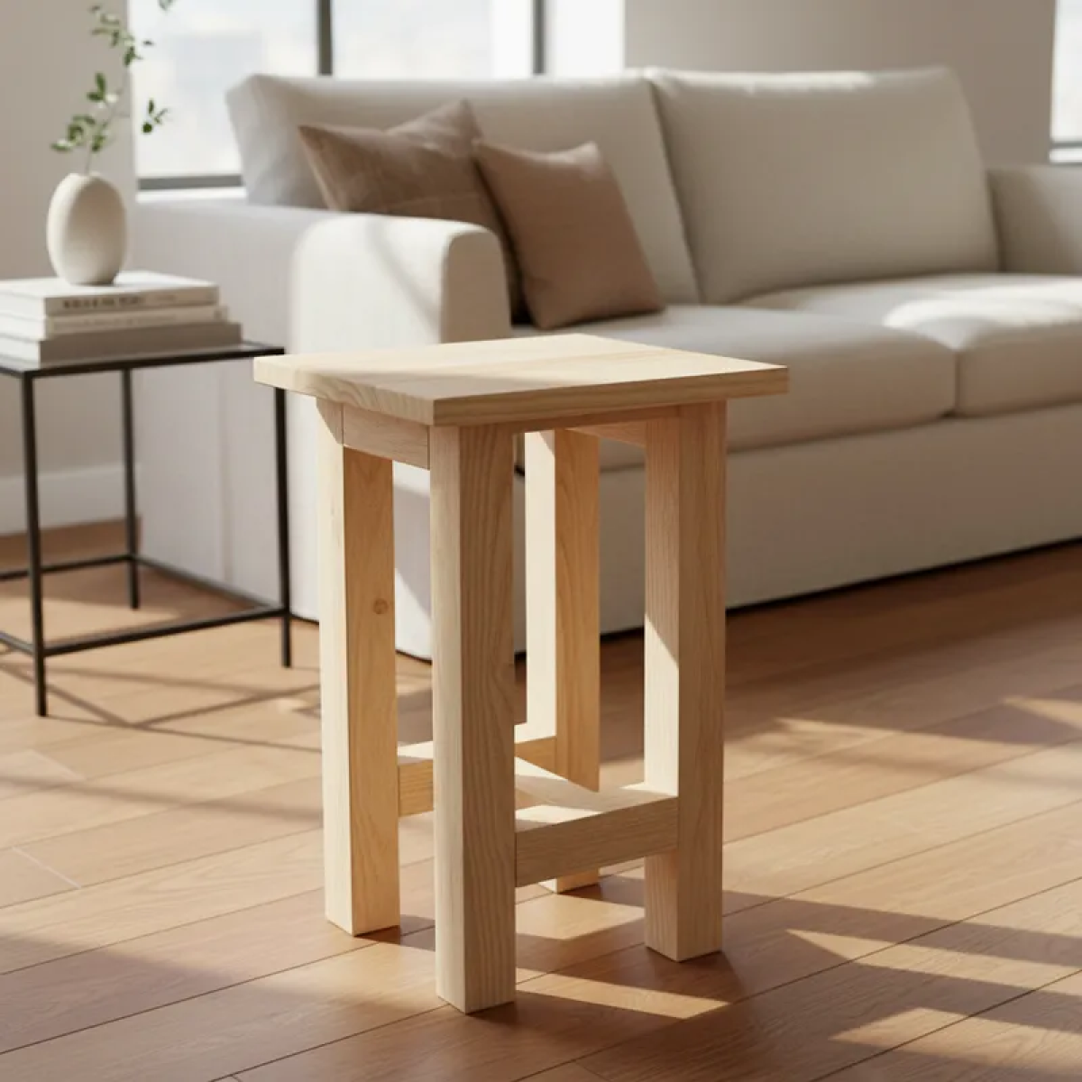 8 Unidades Piso Taburete Madera 42 Cm Alto Cuadrado Sellado Natural-2