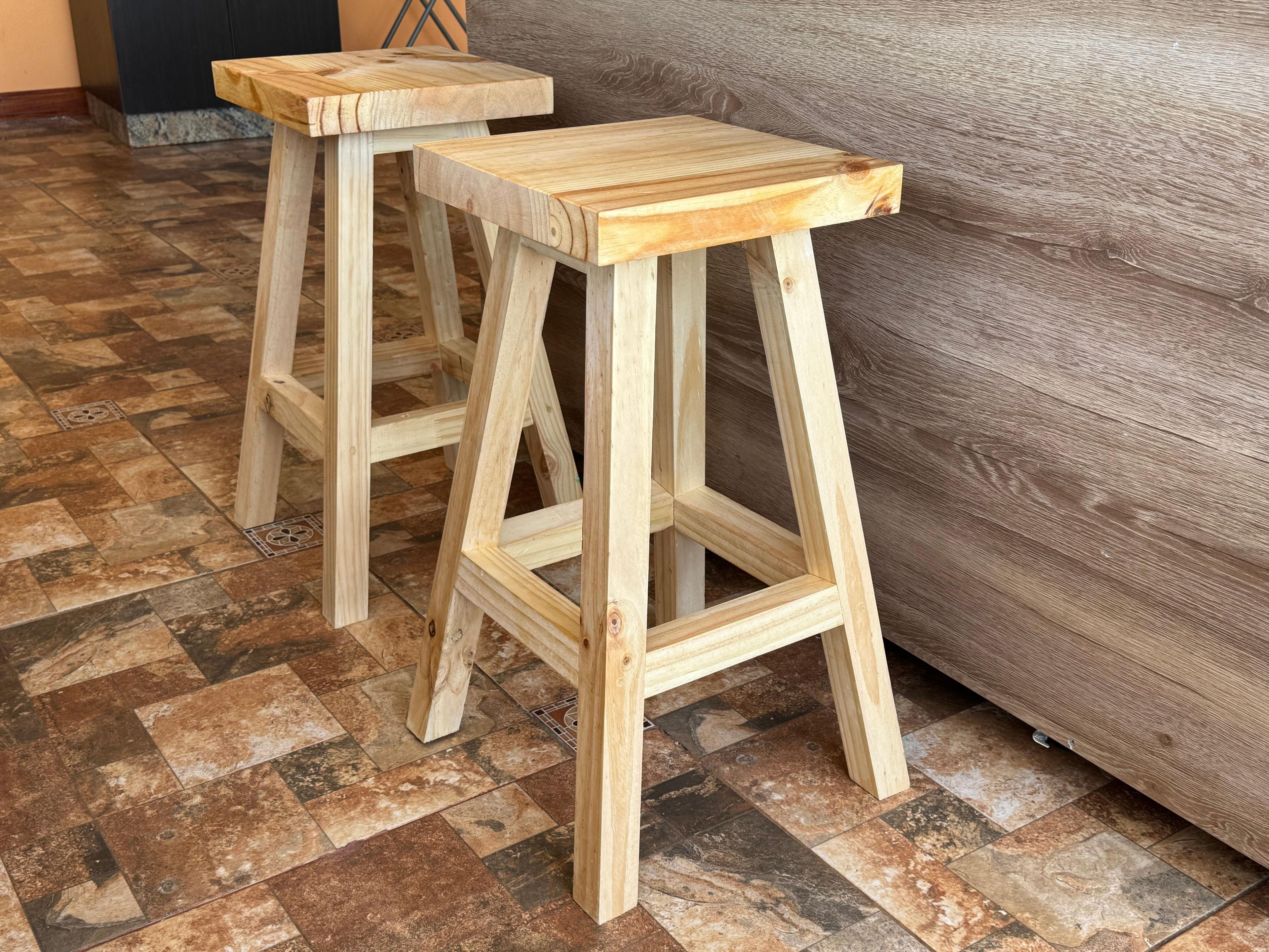 Taburete O Piso De Madera Rustico Bar O Cocina Base cuadrada-2