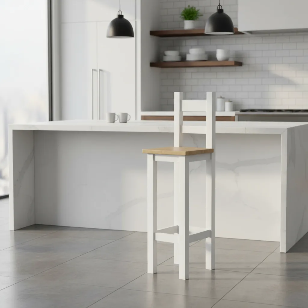 4 Unidades Taburete Madera Blanco Respaldo Cubierta Cuadrada-2