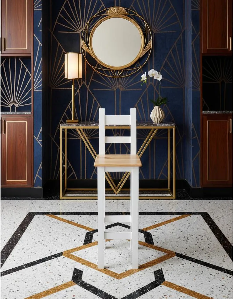 4 Unidades Taburete Madera Blanco Respaldo Cubierta Cuadrada-4