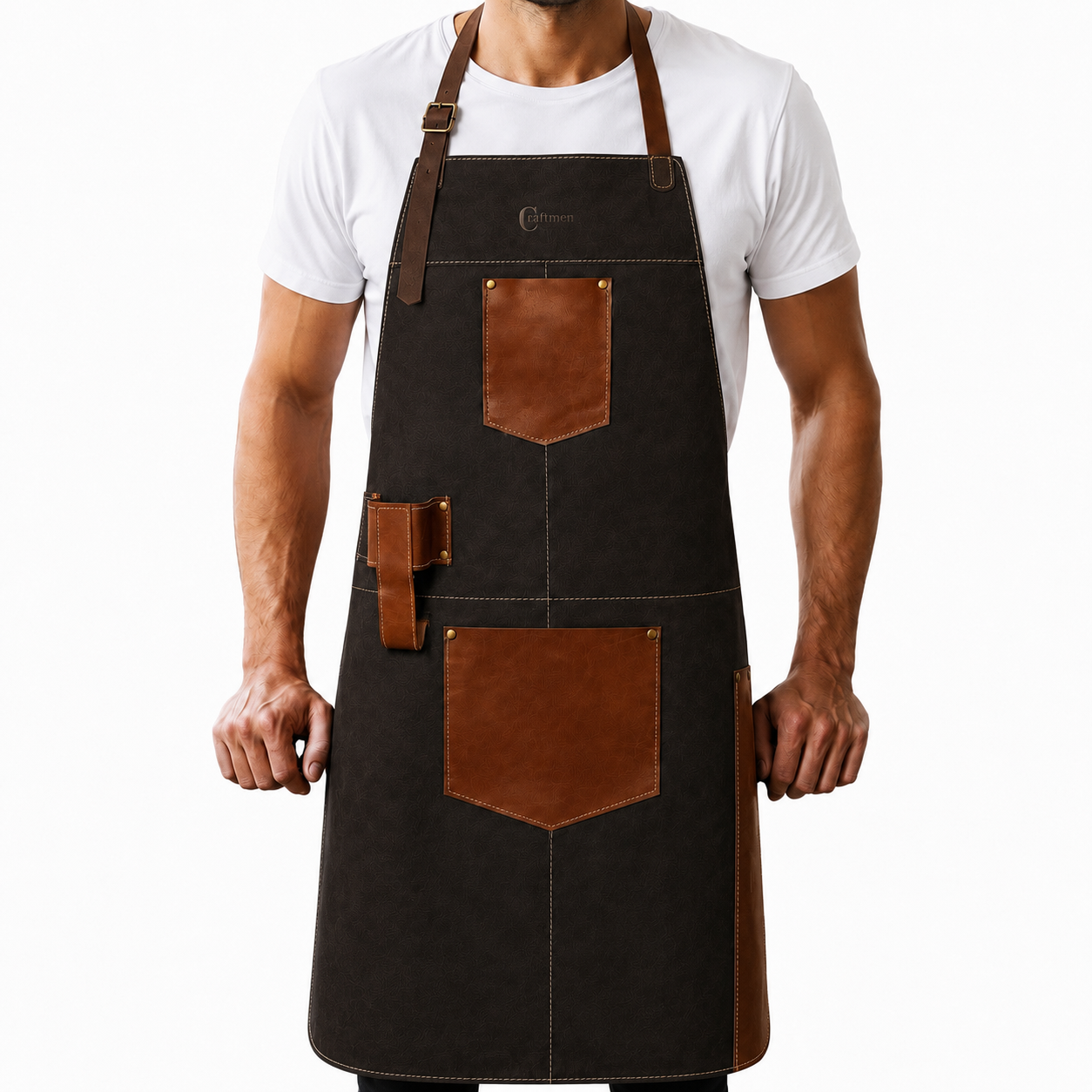 Pechera 100% cuero natural café oscuro  Craftmen-3