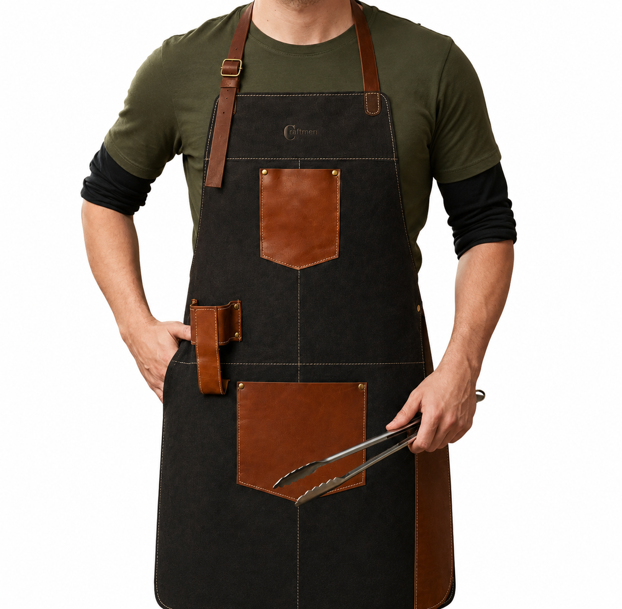 Pechera 100% cuero natural café oscuro  Craftmen-4