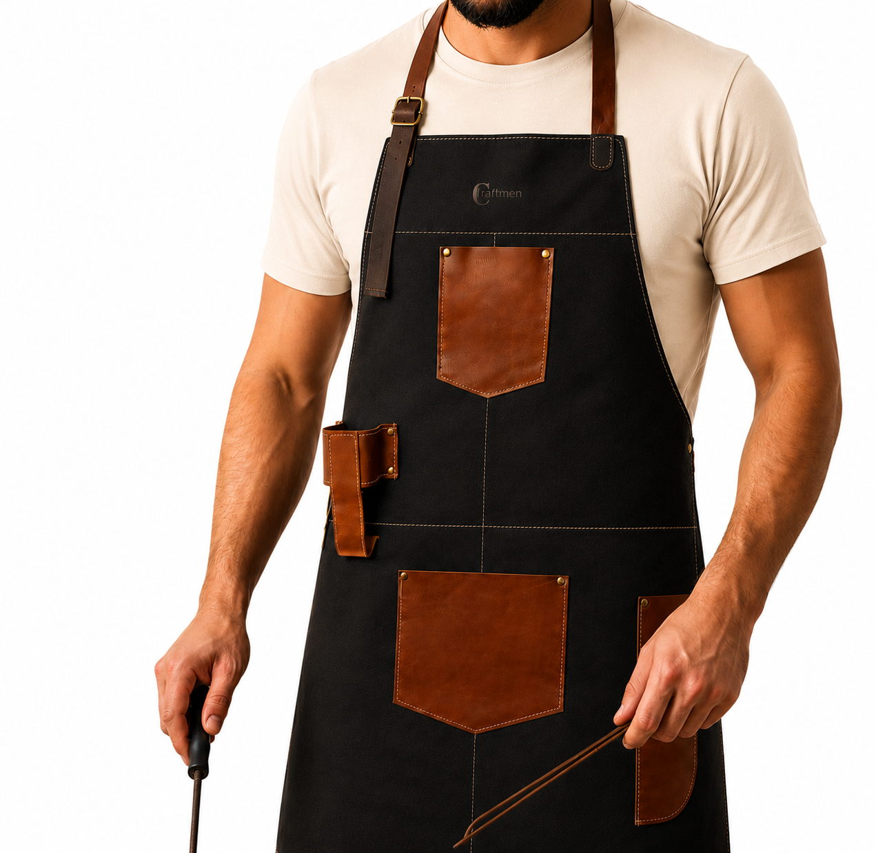 Pechera 100% cuero natural café oscuro  Craftmen-5