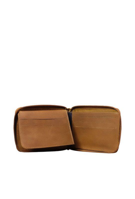 Billetera con cierre 100% cuero natural café azul  Liverpool  Craftmen -2