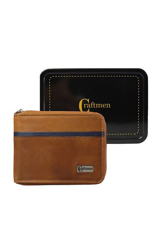 Billetera con cierre 100% cuero natural café azul  Liverpool  Craftmen -3