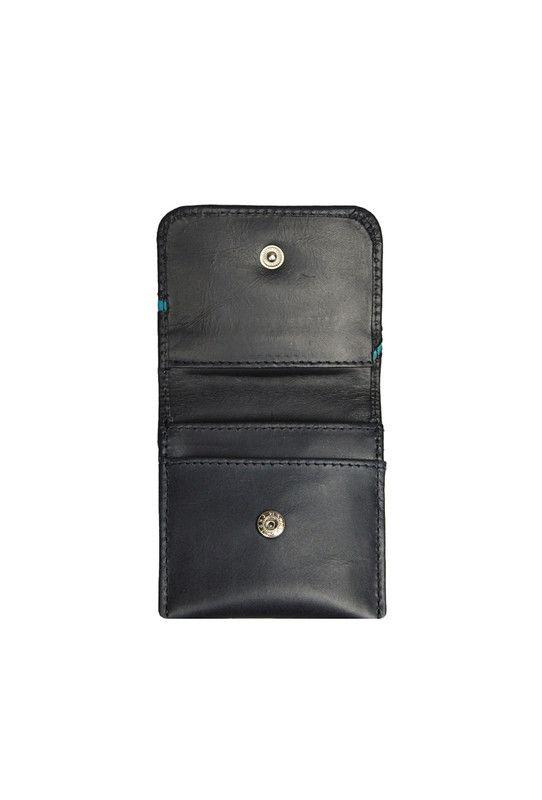 Monedero  100% cuero genuino negro azul Craftmen -2