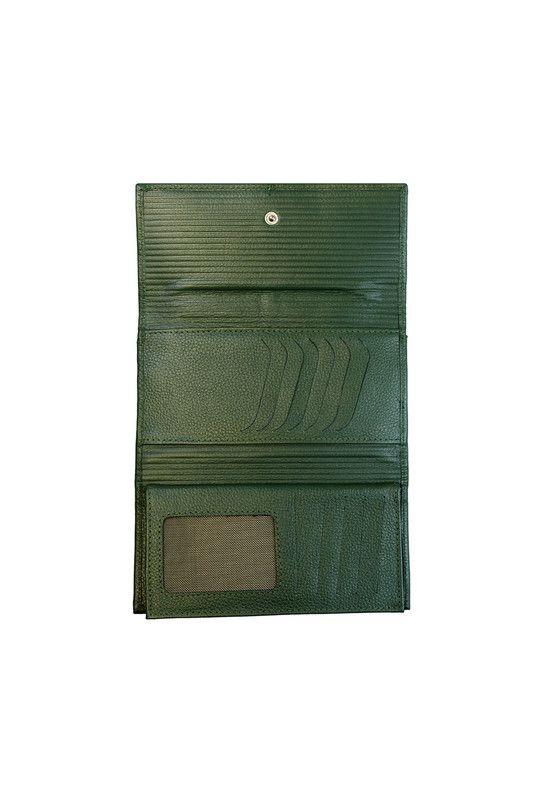 Billetera  mujer 100% cuero genuino  verde musgo Madison Nicoletta-2