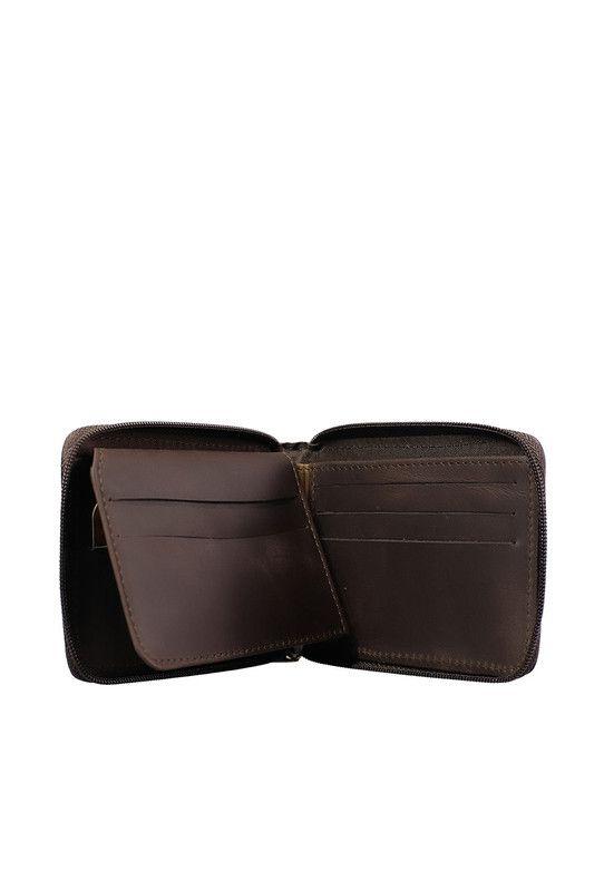 Billetera con cierre 100% cuero natural café Liverpool  Craftmen -2