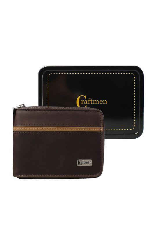 Billetera con cierre 100% cuero natural café Liverpool  Craftmen -3