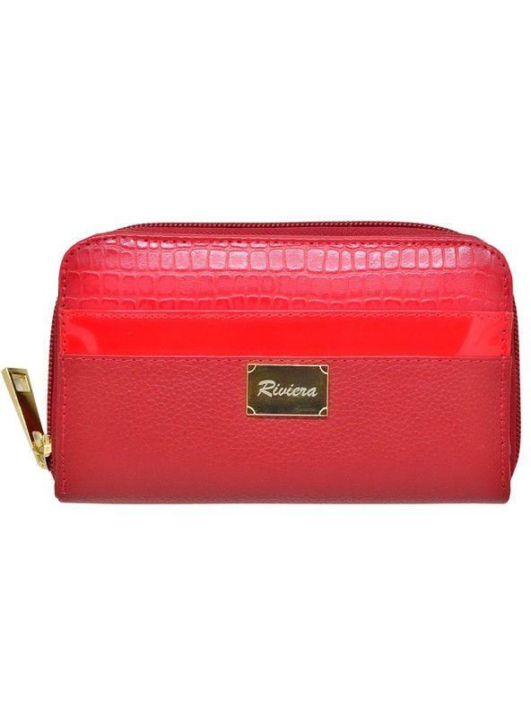 Billetera Mujer 100% Cuero Natural Genuino Rojo-2