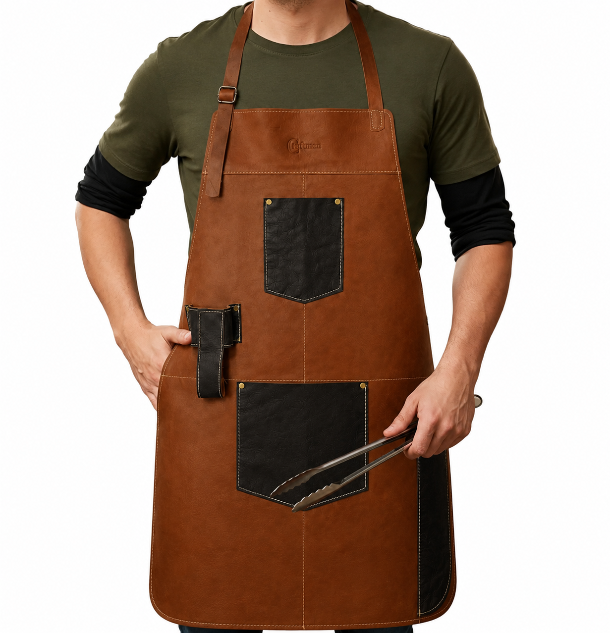 Pechera 100% cuero natural café claro Craftmen-2