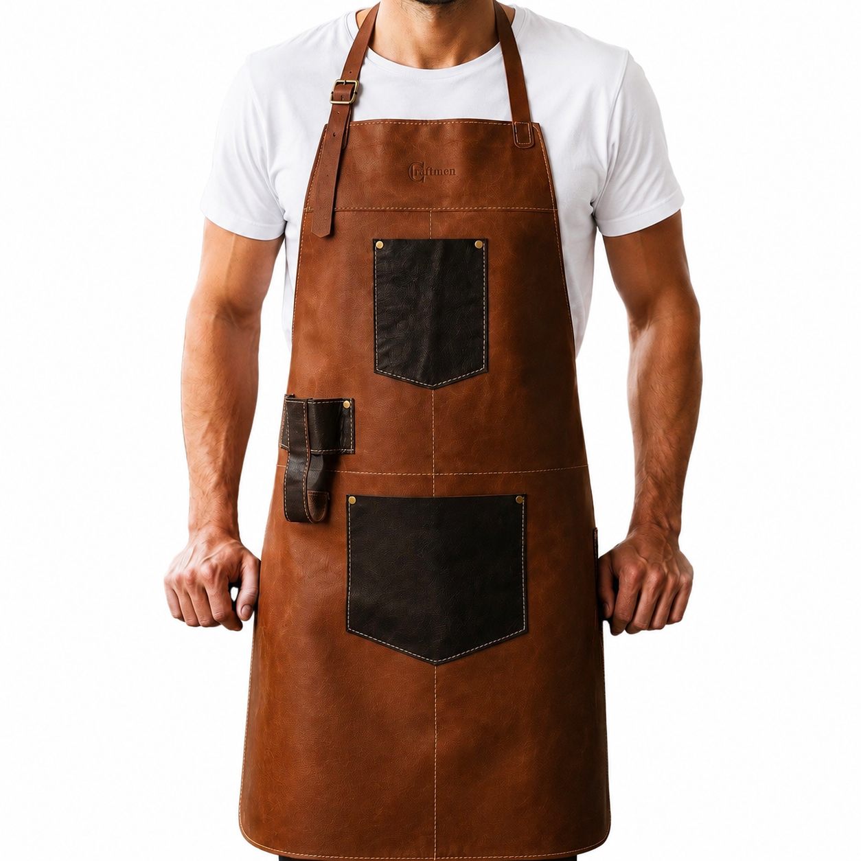 Pechera 100% cuero natural café claro Craftmen-4