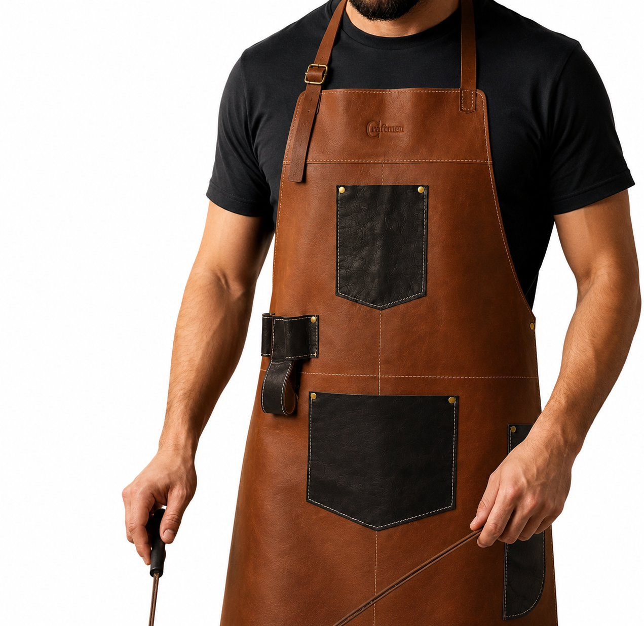 Pechera 100% cuero natural café claro Craftmen-5