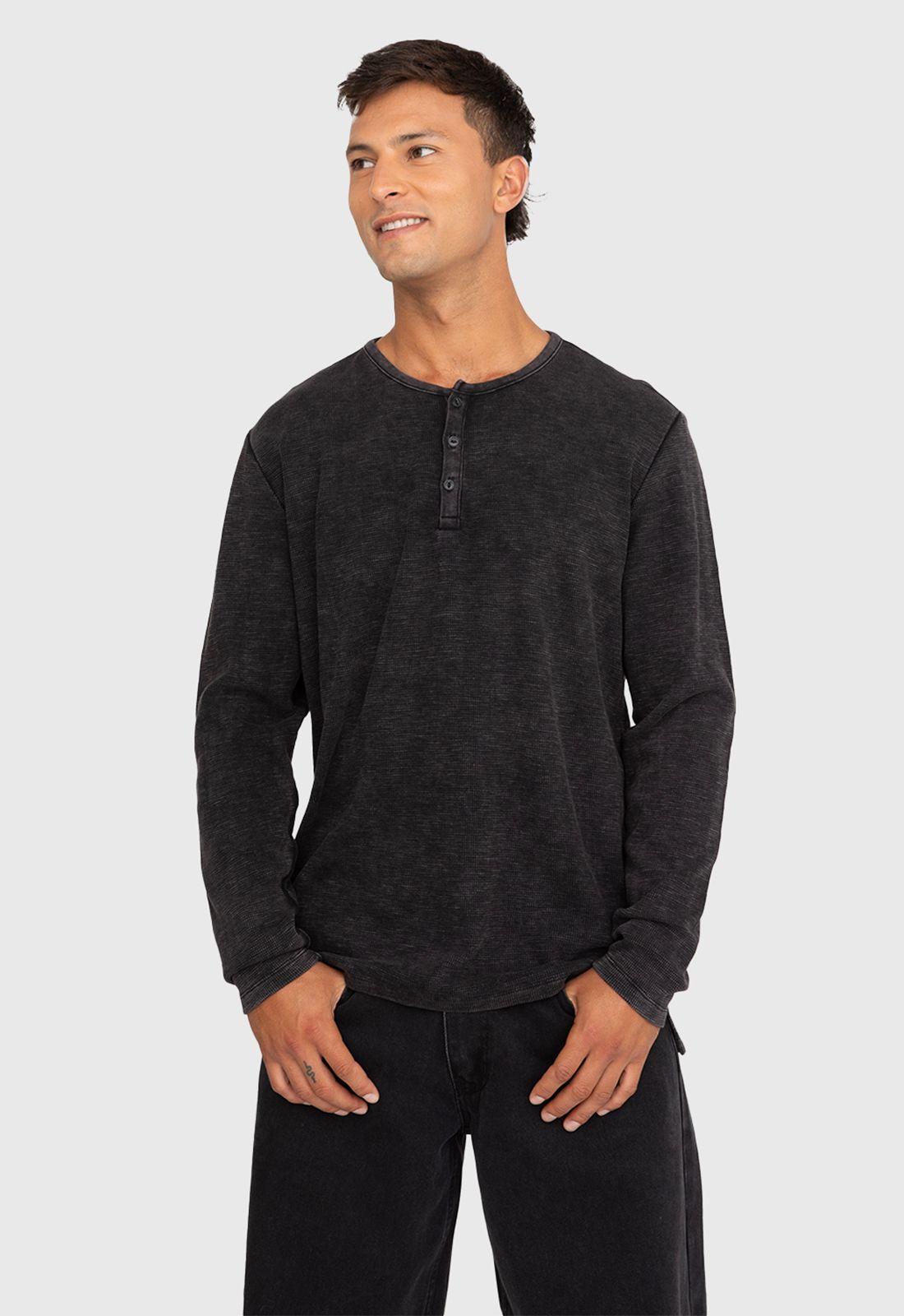 Polera Henley Manga Larga Negra Black Bubba-0