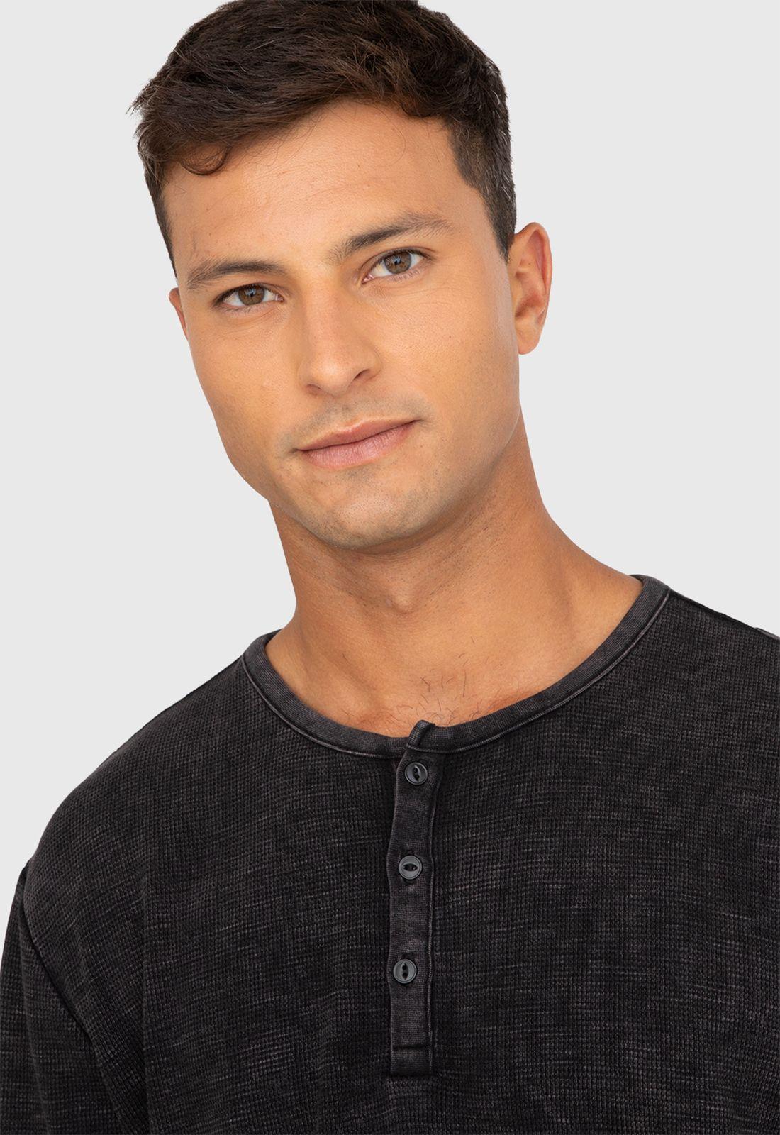 Polera Henley Manga Larga Negra Black Bubba-2