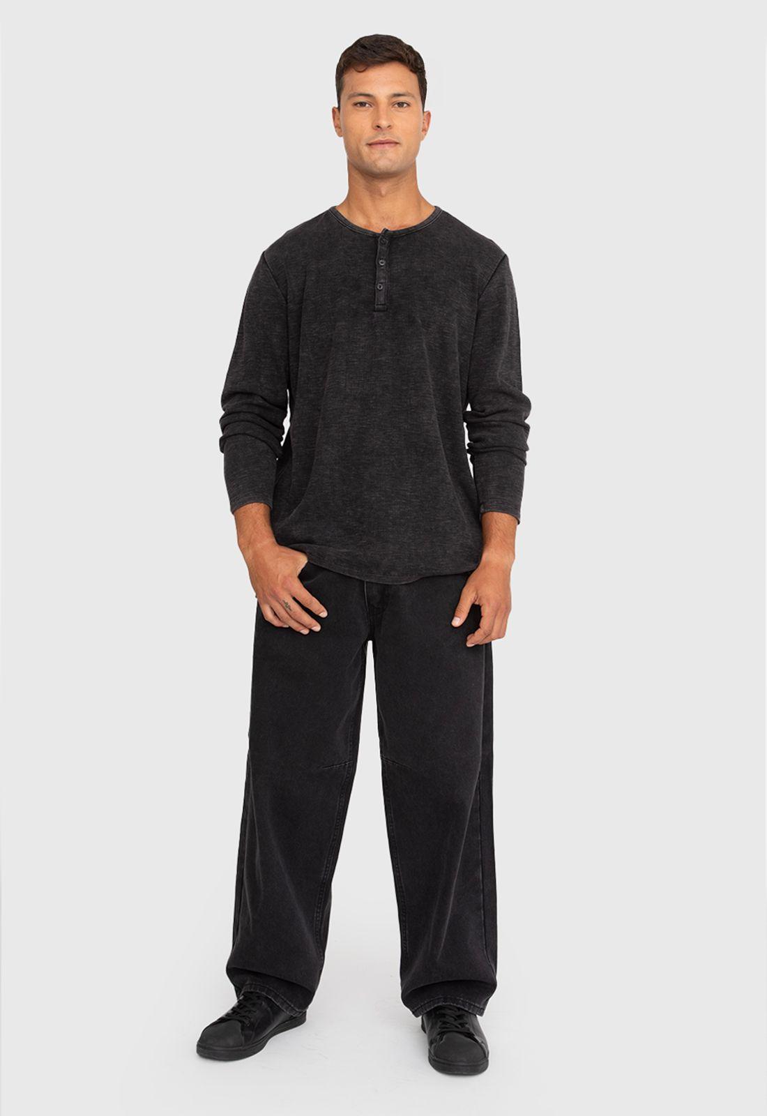 Polera Henley Manga Larga Negra Black Bubba-4