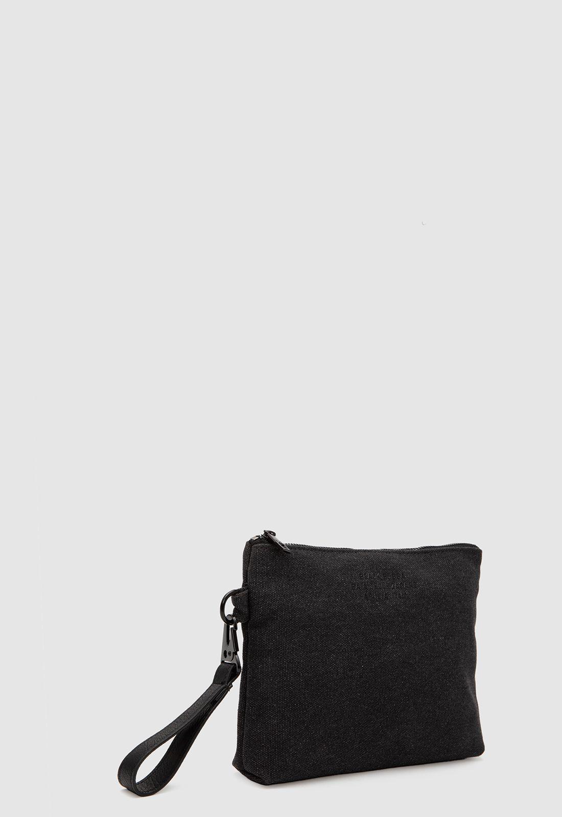 Cartera Clutch Canvas Grey Black Bubba-2
