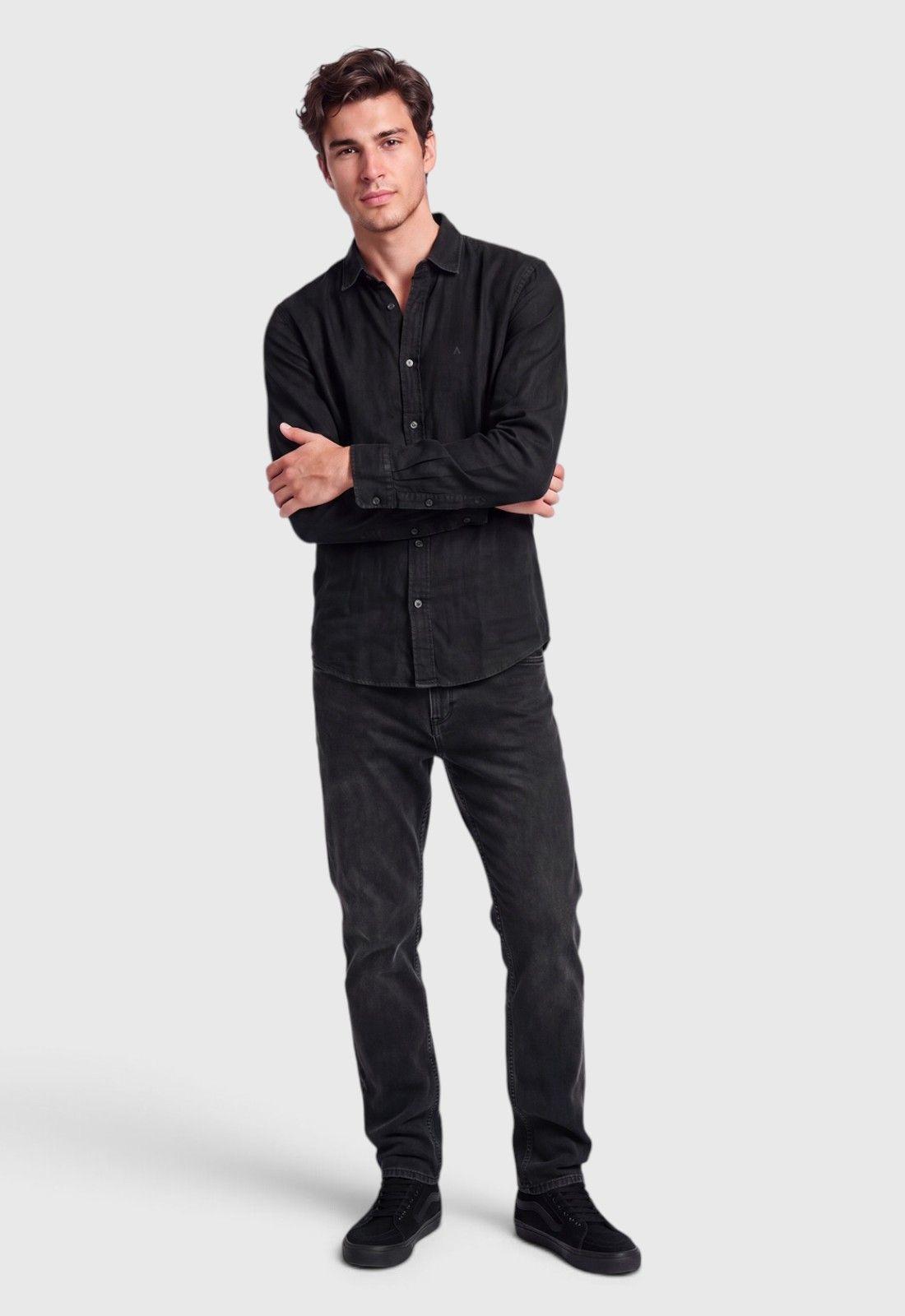 Camisa Lino Manga Larga Negra Black Bubba-2