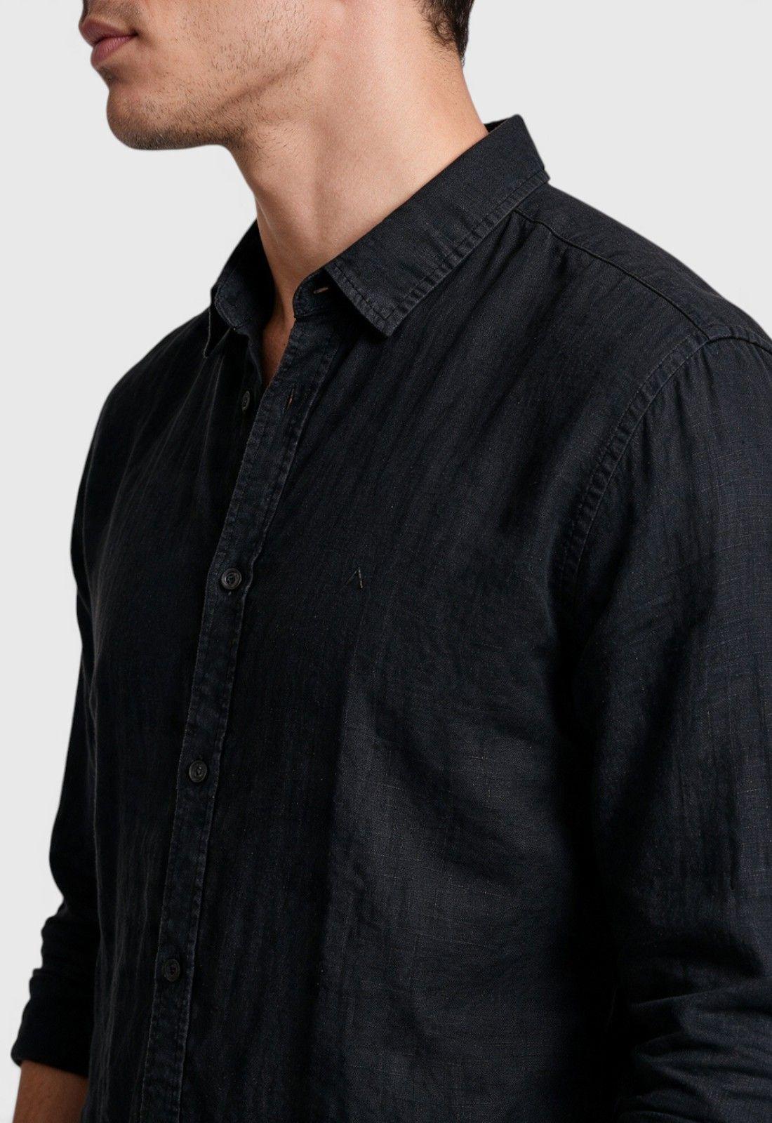 Camisa Lino Manga Larga Negra Black Bubba-3