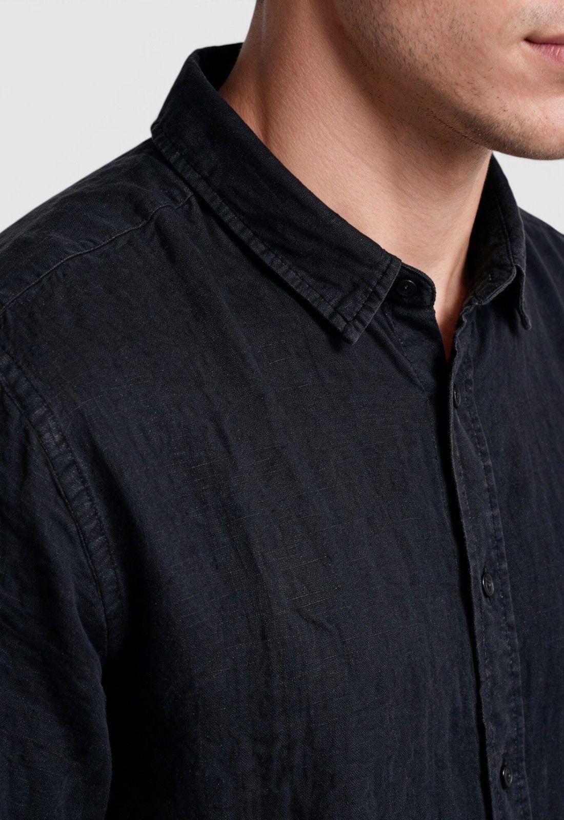 Camisa Lino Manga Larga Negra Black Bubba-4