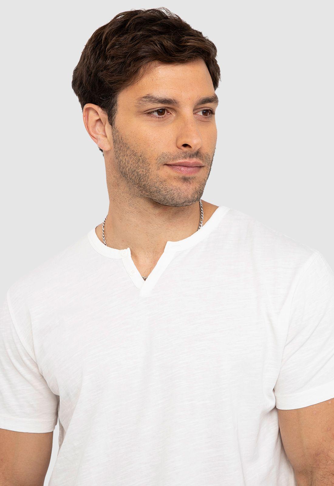Polera Henley Manga Corta Blanca Black Bubba-2