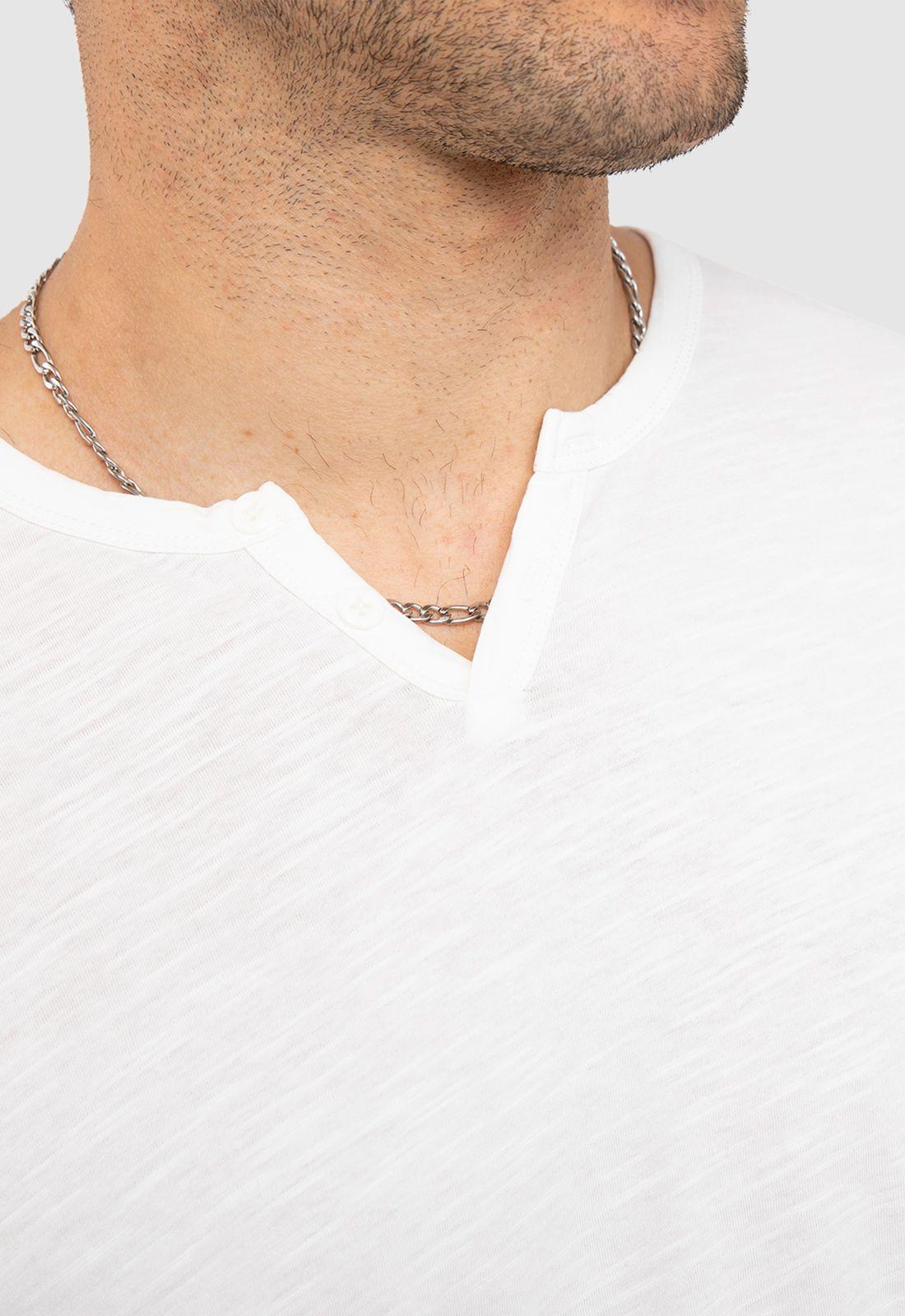 Polera Henley Manga Corta Blanca Black Bubba-3