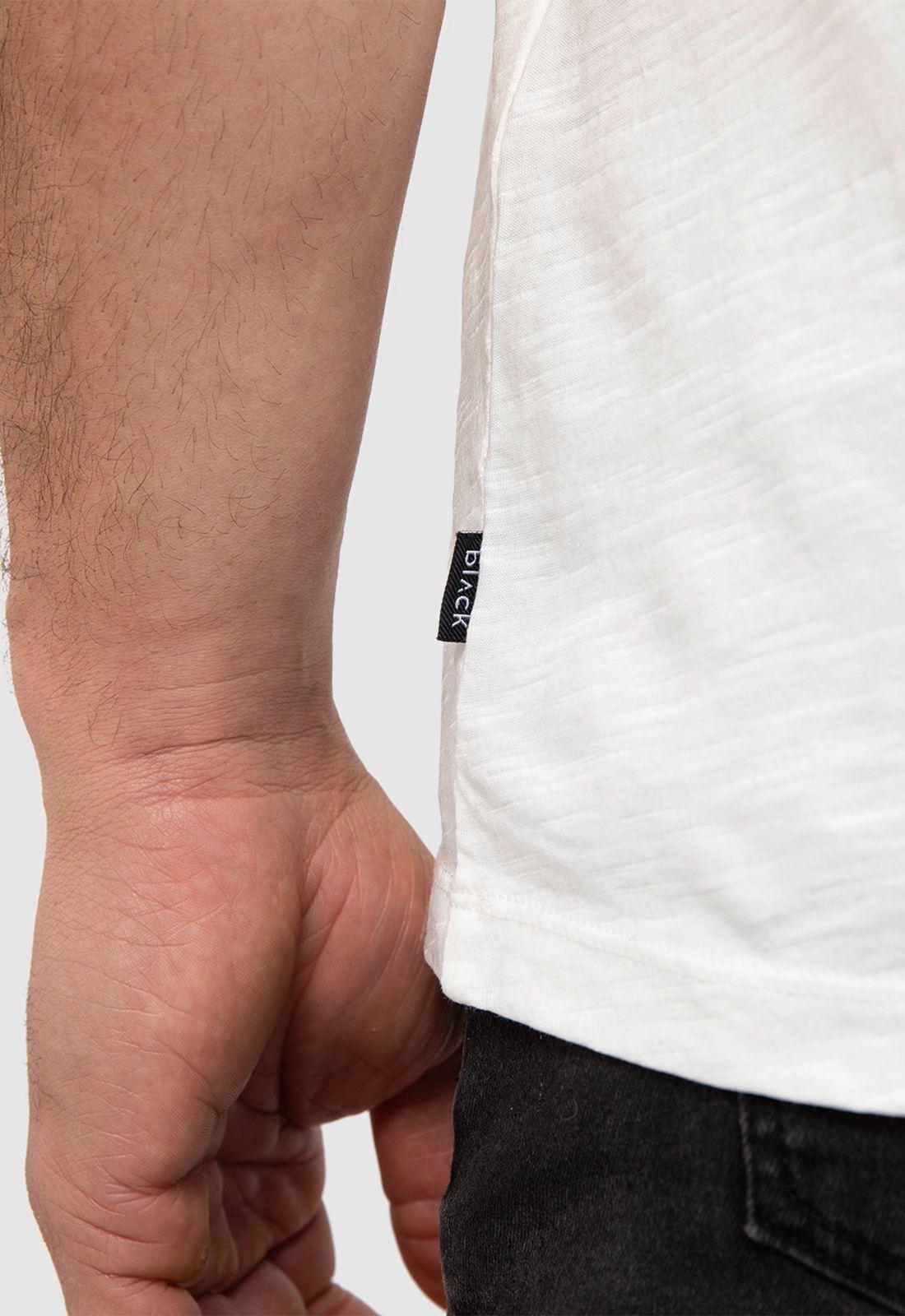Polera Henley Manga Corta Blanca Black Bubba-4