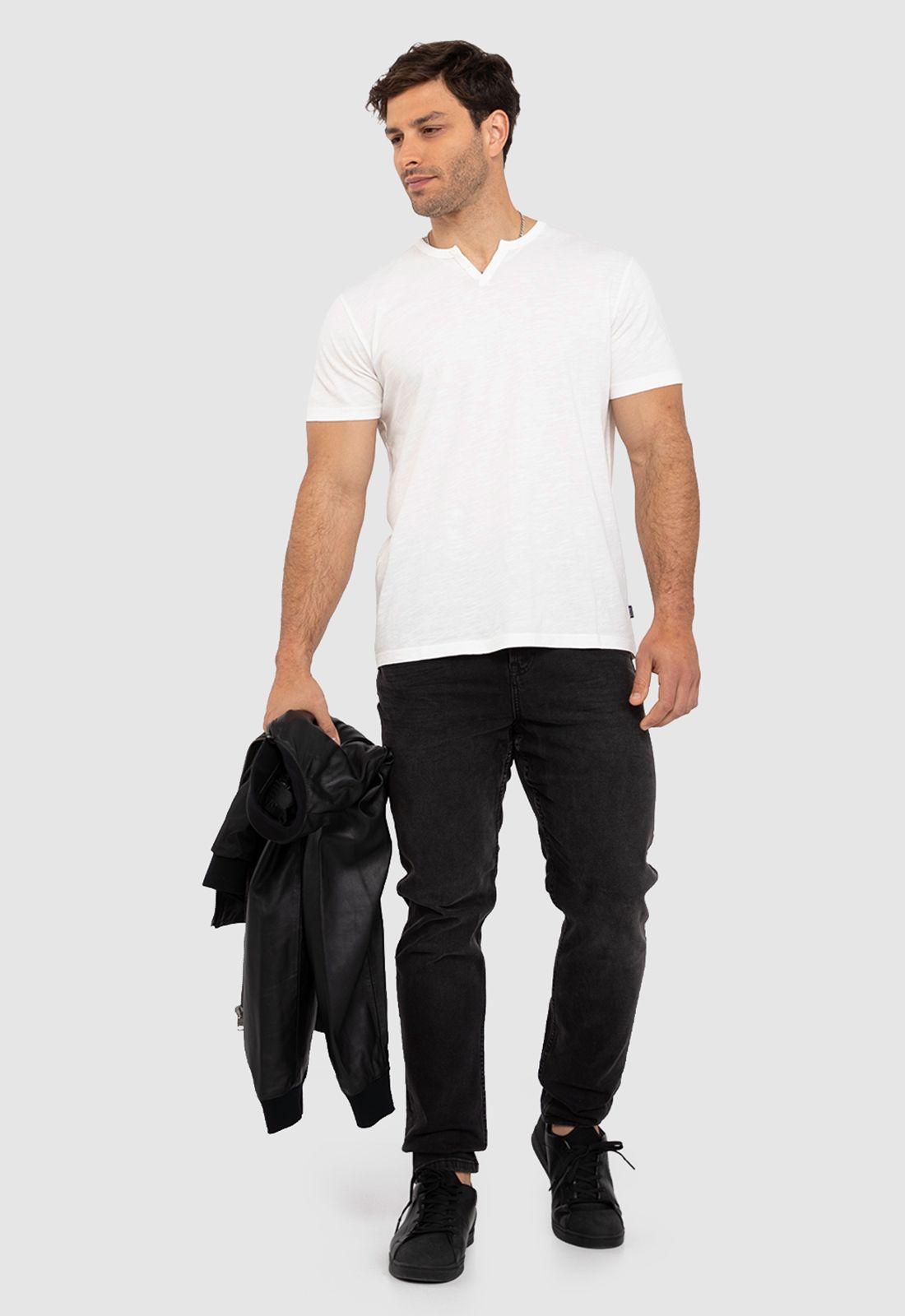 Polera Henley Manga Corta Blanca Black Bubba-5