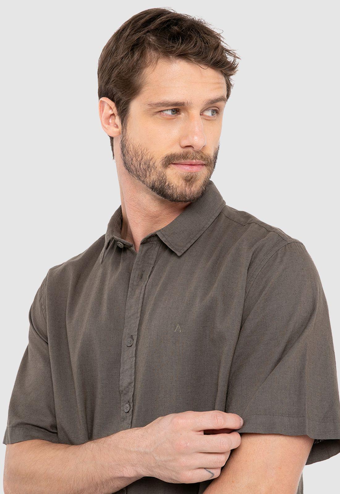 Camisa Lino Manga Corta Mokka Black Bubba-2