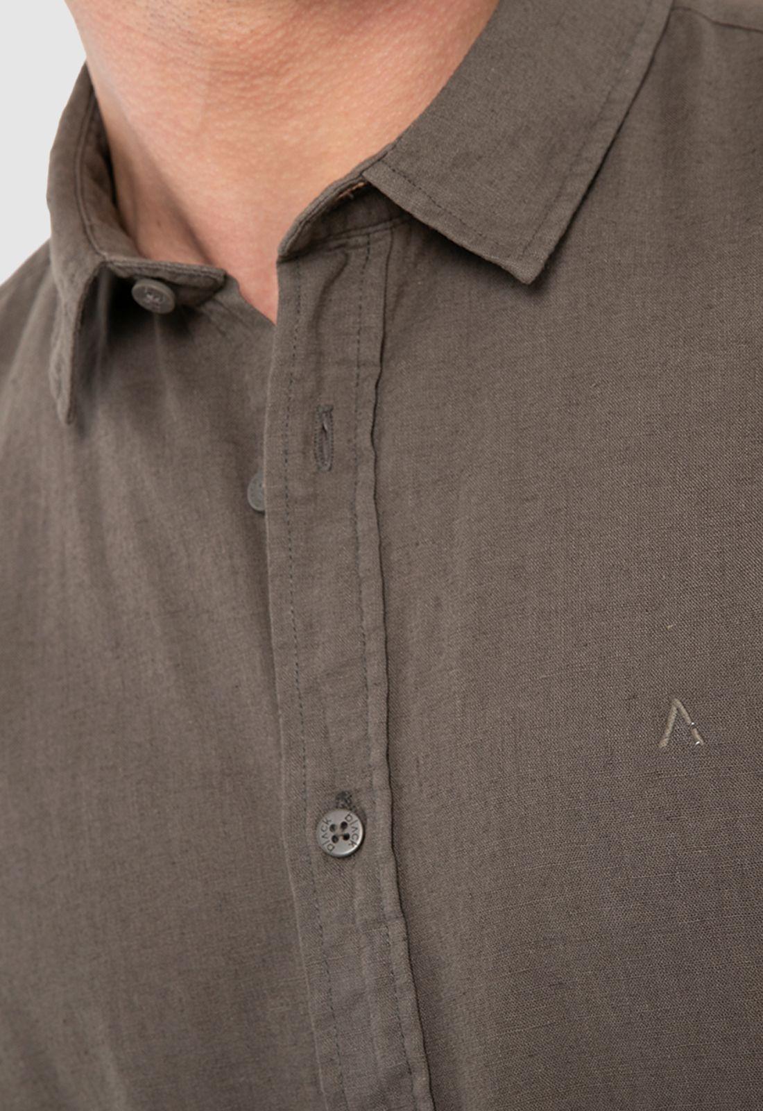 Camisa Lino Manga Corta Mokka Black Bubba-3