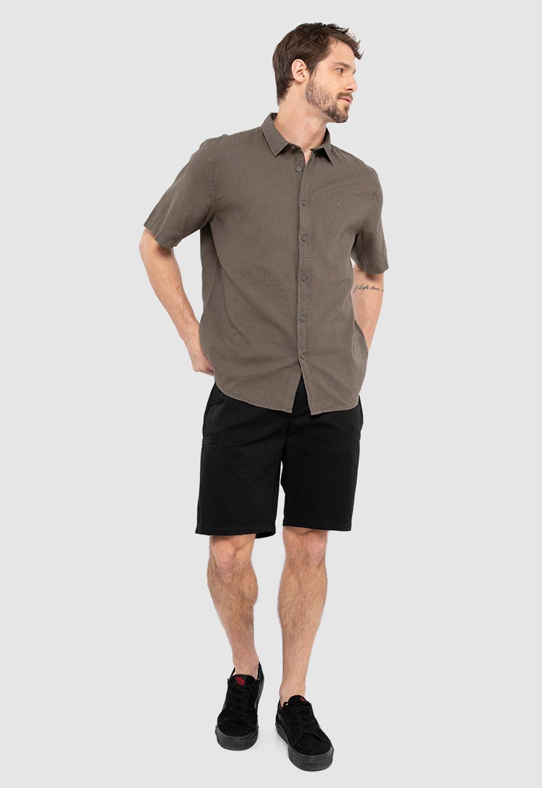 Camisa Lino Manga Corta Mokka Black Bubba-4