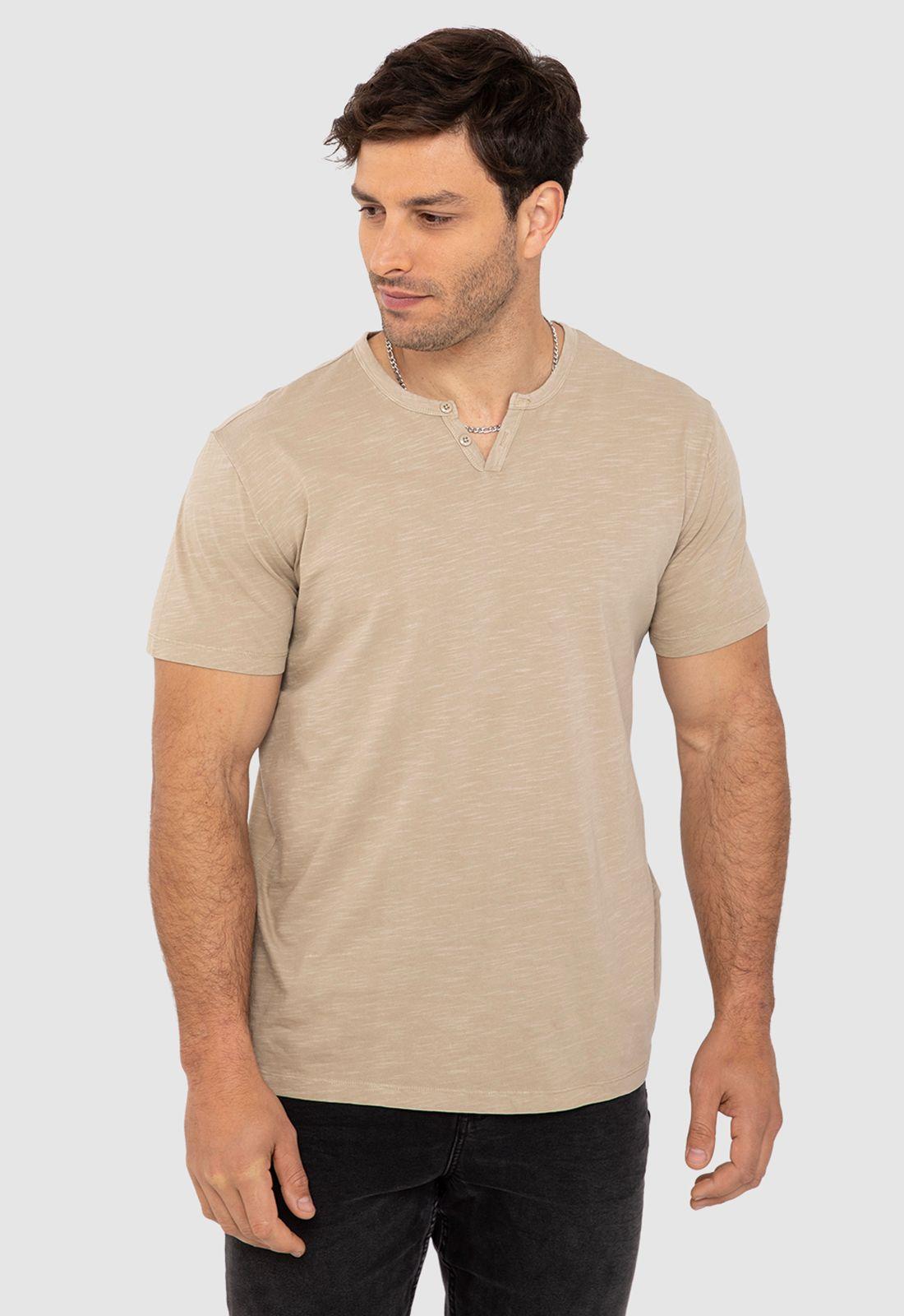 Polera Henley Manga Corta Beige Black Bubba-0