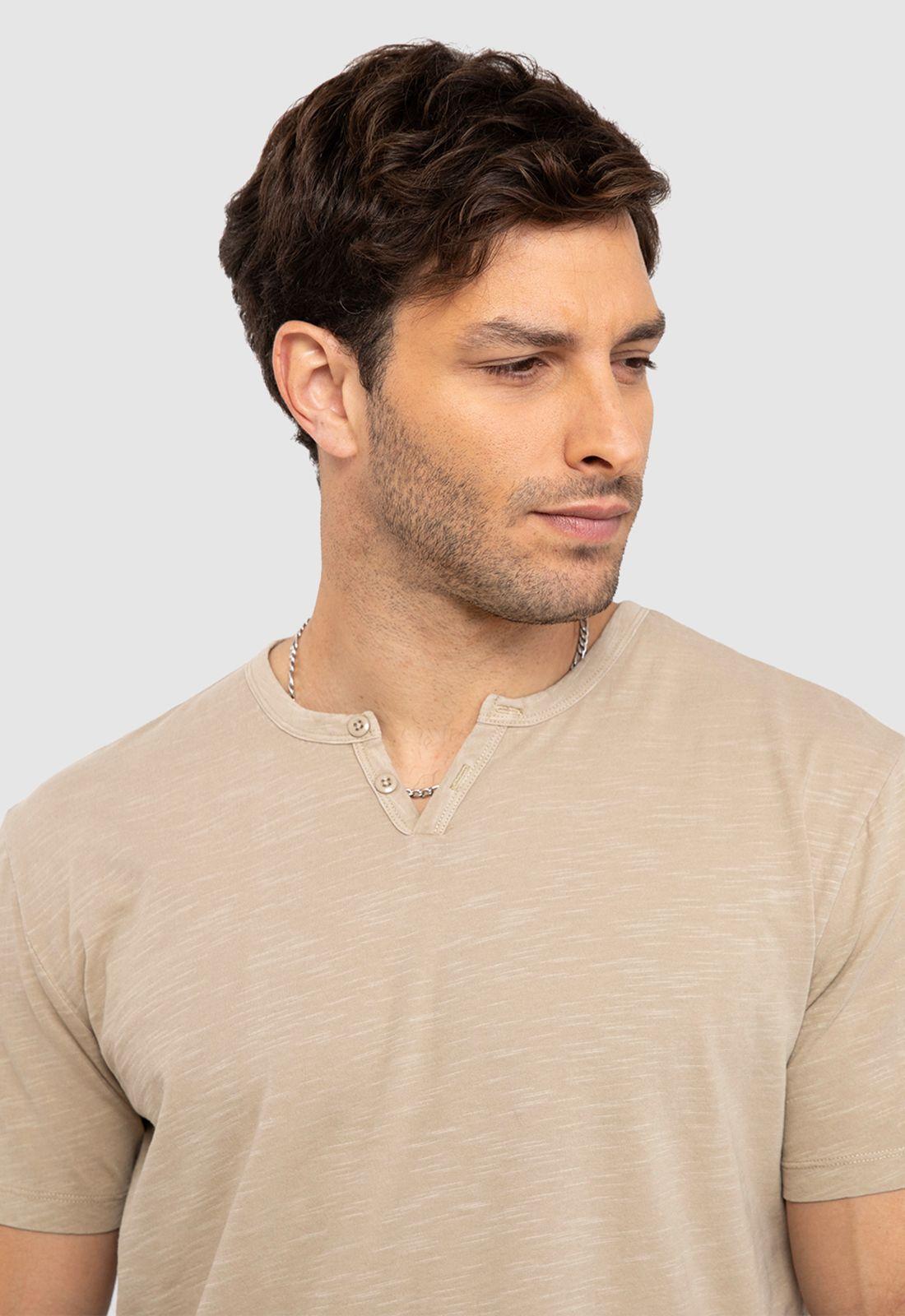 Polera Henley Manga Corta Beige Black Bubba-2