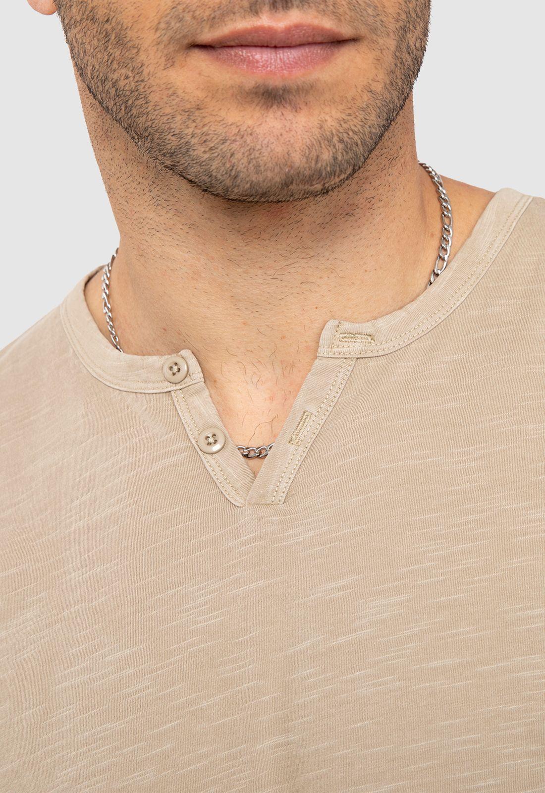 Polera Henley Manga Corta Beige Black Bubba-3