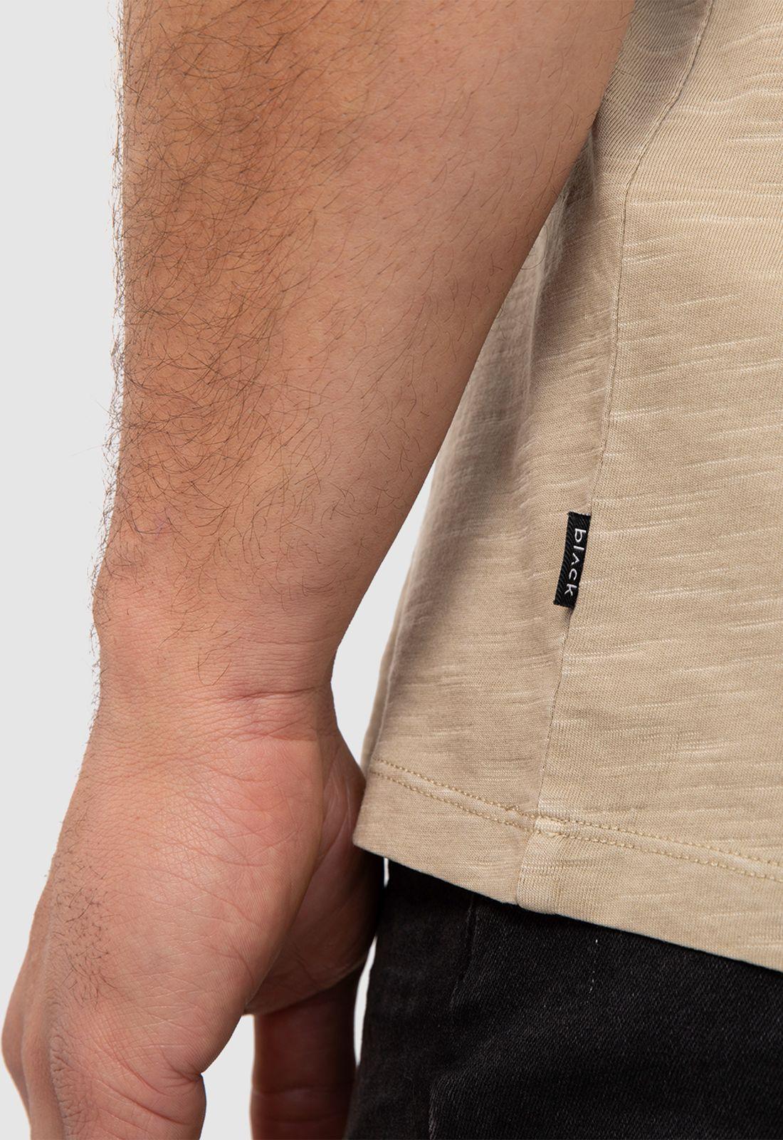 Polera Henley Manga Corta Beige Black Bubba-4