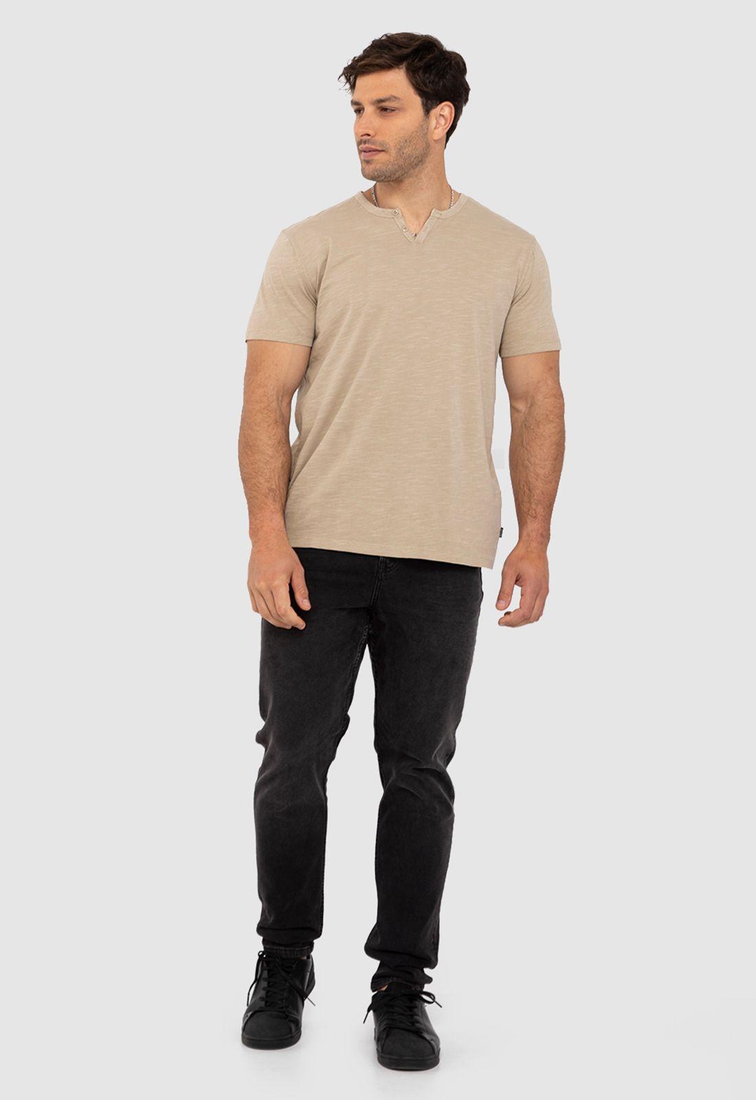 Polera Henley Manga Corta Beige Black Bubba-5
