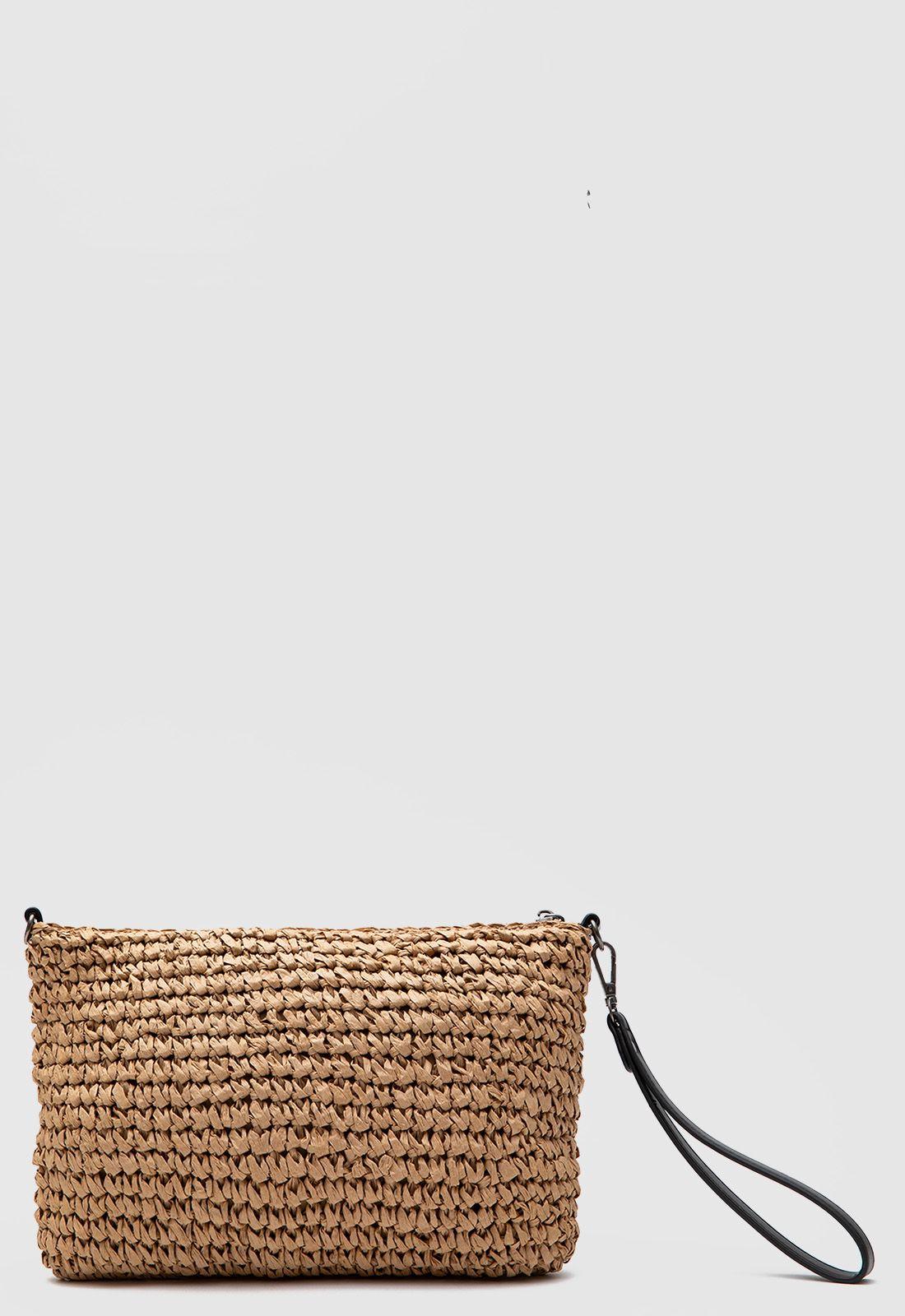 Cartera Clutch Raffia Camel Black Bubba-3