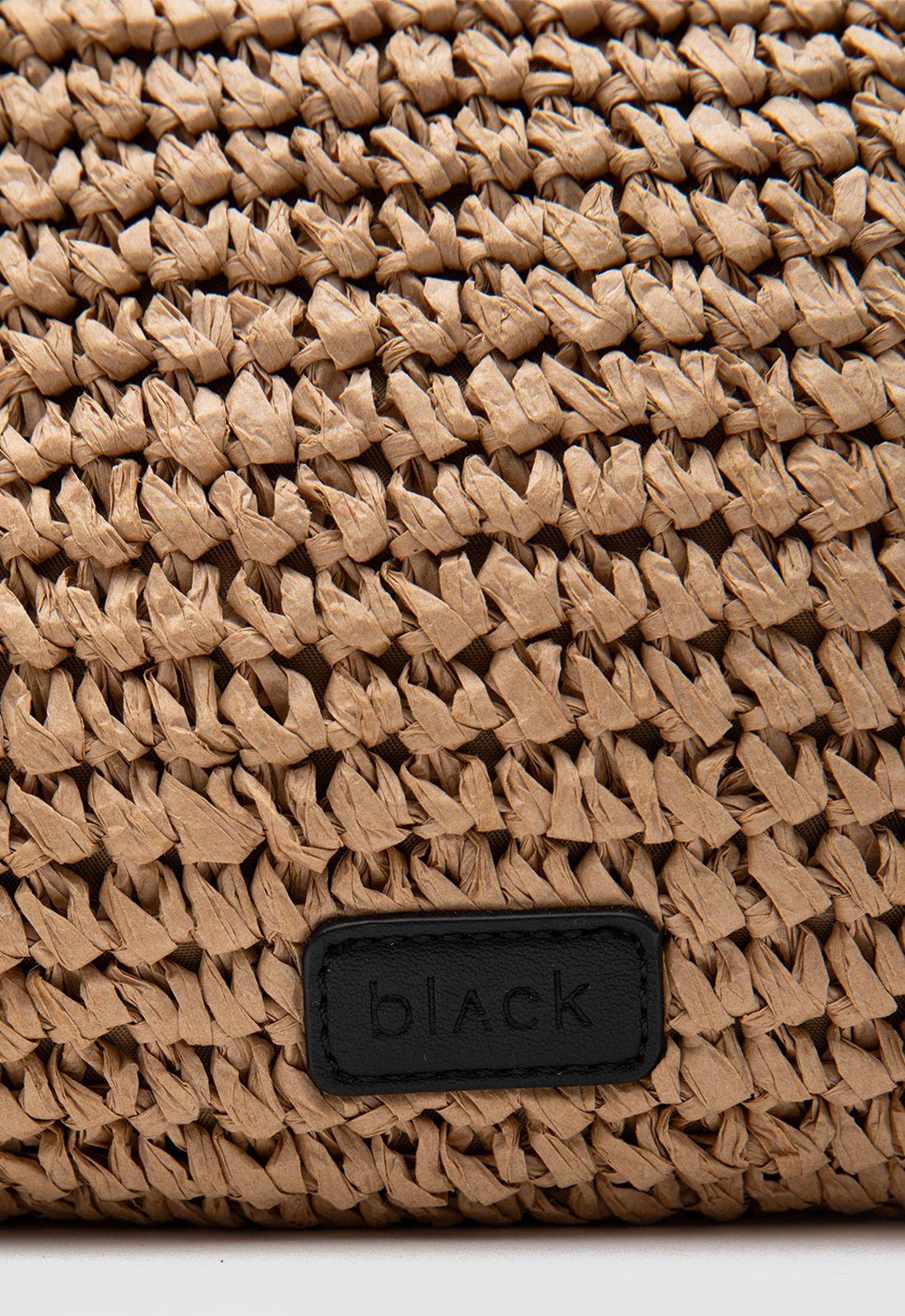 Cartera Clutch Raffia Camel Black Bubba-4