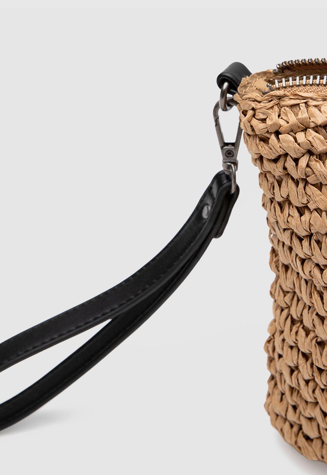 Cartera Clutch Raffia Camel Black Bubba-5